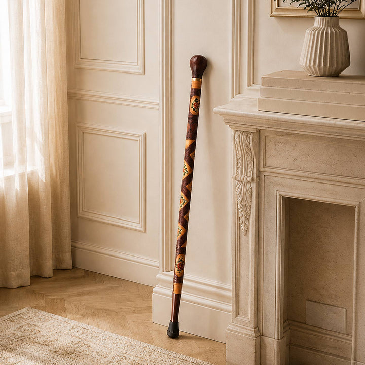 Handcrafted Leather-Covered Wooden Walking Cane - WAAH329