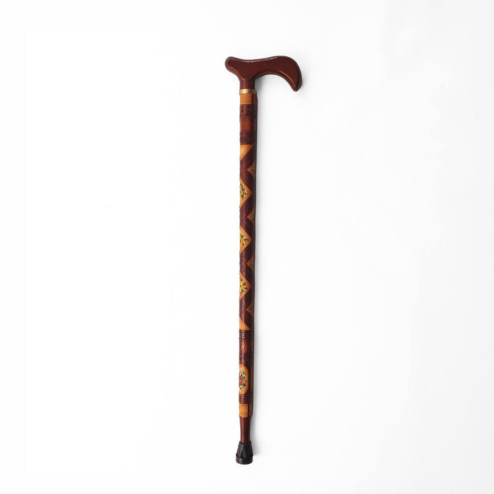 Handcrafted Leather-Covered Wooden Walking Cane - WAAH331
