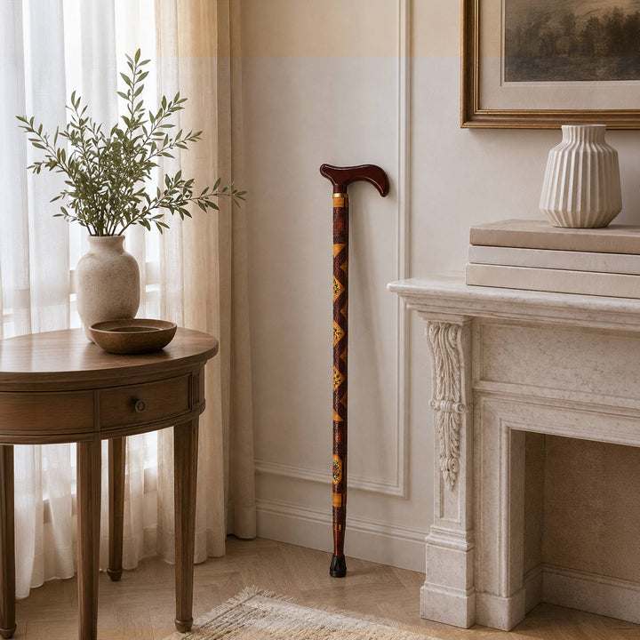 Handcrafted Leather-Covered Wooden Walking Cane - WAAH331
