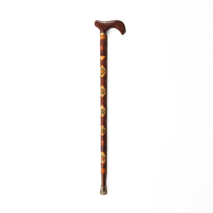 Handcrafted Leather-Covered Wooden Walking Cane - WAAH332
