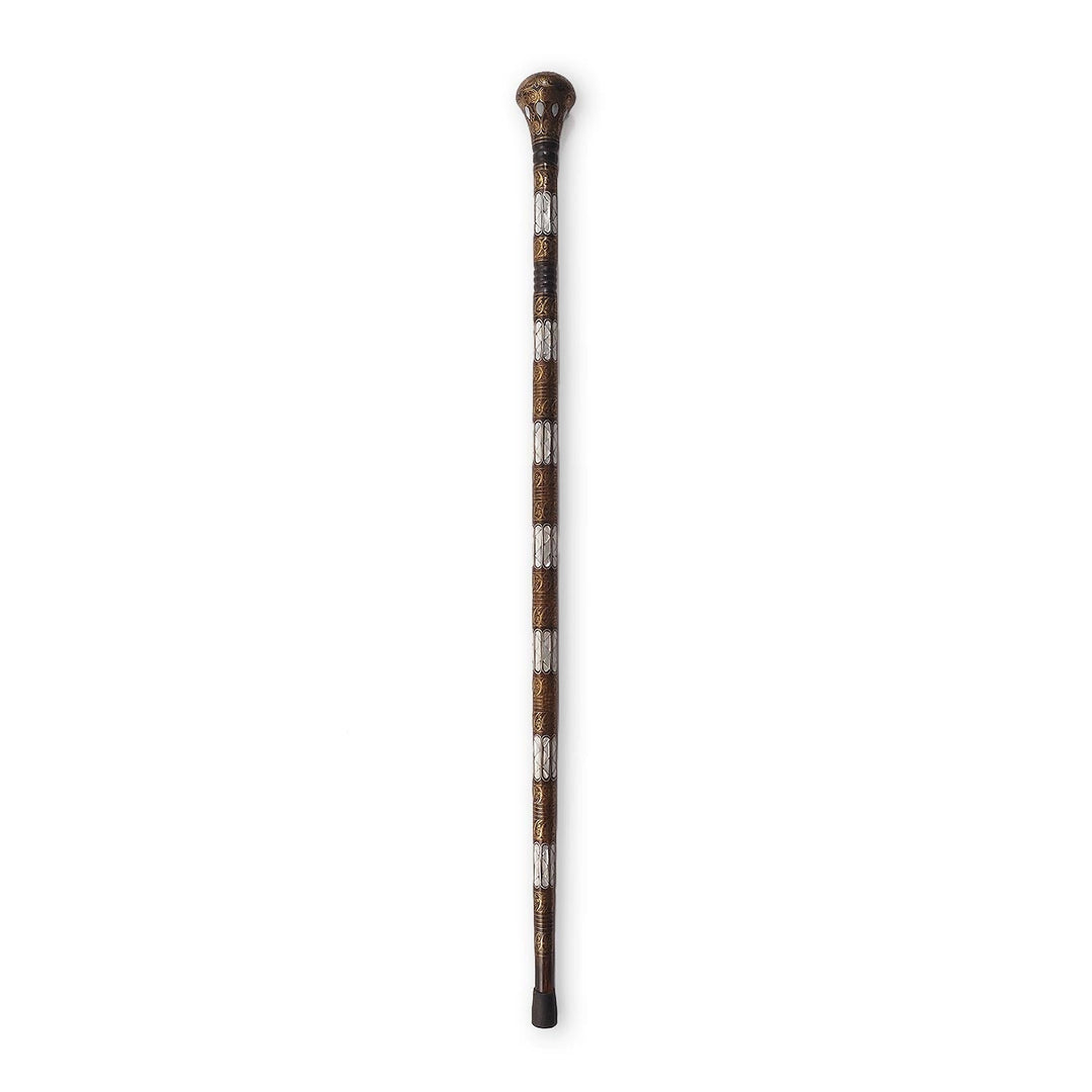 Handcrafted Mother-of-Pearl and Copper Wire Inlaid Wooden Walking Cane - WAAH334