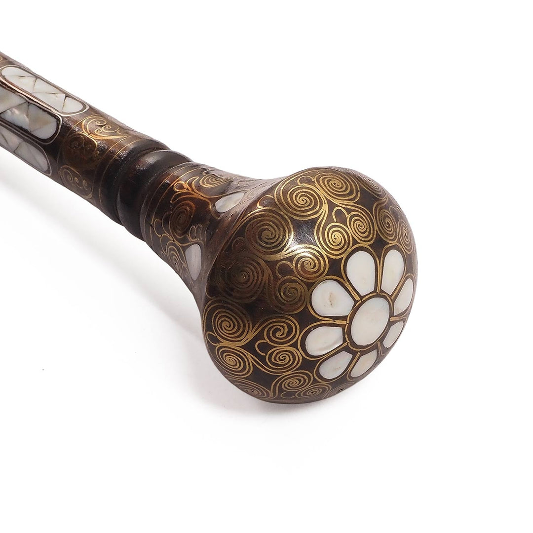 Handcrafted Mother-of-Pearl and Copper Wire Inlaid Wooden Walking Cane - WAAH334
