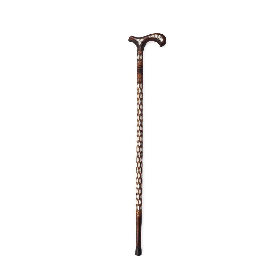 Handcrafted Mother-of-Pearl Inlaid Wooden Walking Cane - WAAH336