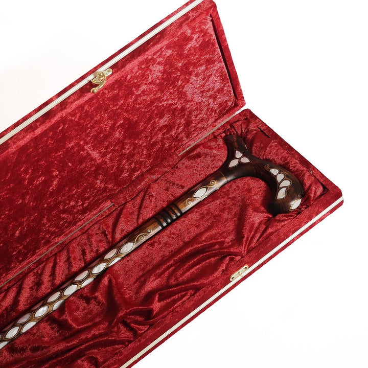 Handcrafted Mother-of-Pearl Inlaid Wooden Walking Cane - WAAH336