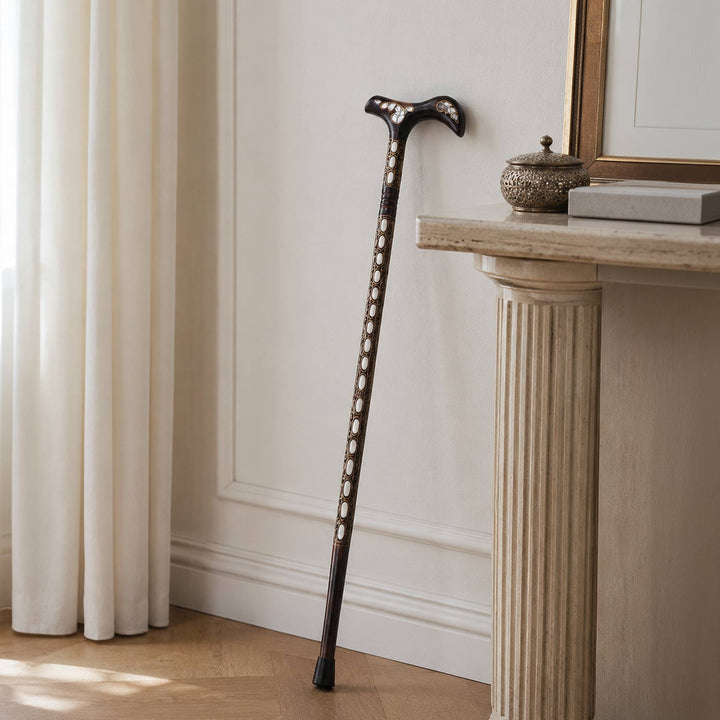 Handcrafted Mother-of-Pearl Inlaid Wooden Walking Cane - WAAH337
