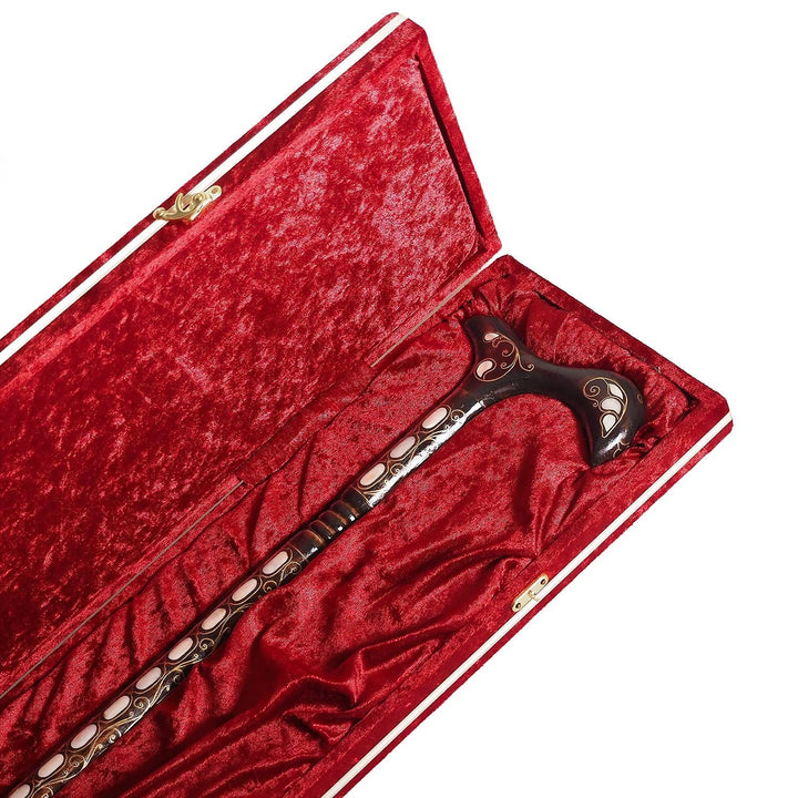 Handcrafted Mother-of-Pearl Inlaid Wooden Walking Cane - WAAH337