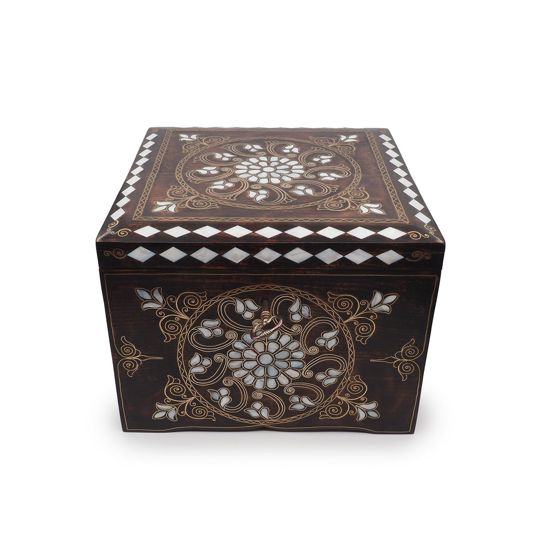 Handcrafted Mother-of-Pearl &amp; Copper Wire Inlaid Wooden Box - WAAH374
