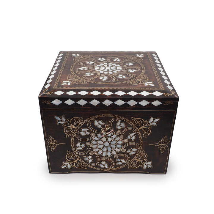 Handcrafted Mother-of-Pearl &amp; Copper Wire Inlaid Wooden Box - WAAH374