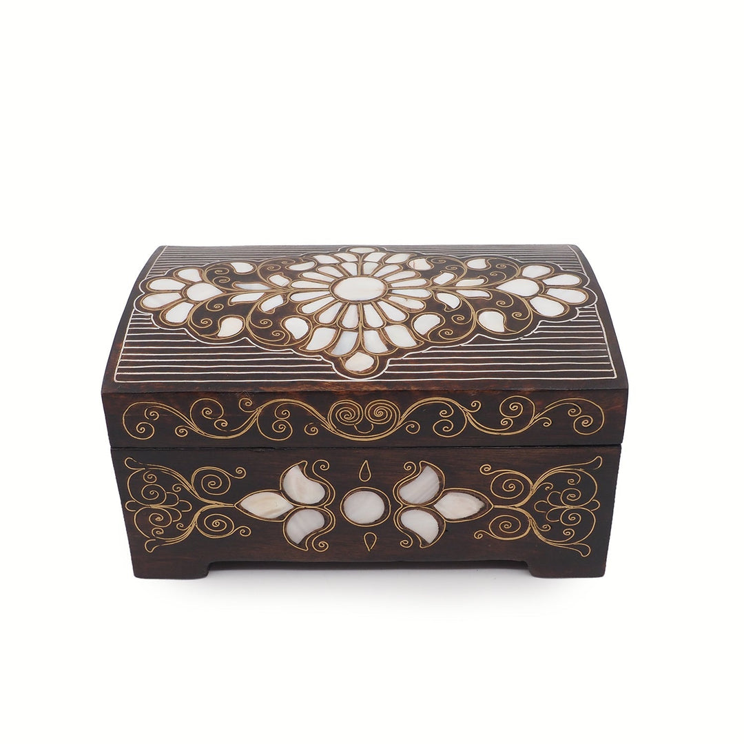 Handcrafted Mother-of-Pearl &amp; Copper Wire Inlaid Wooden Box - WAAH375