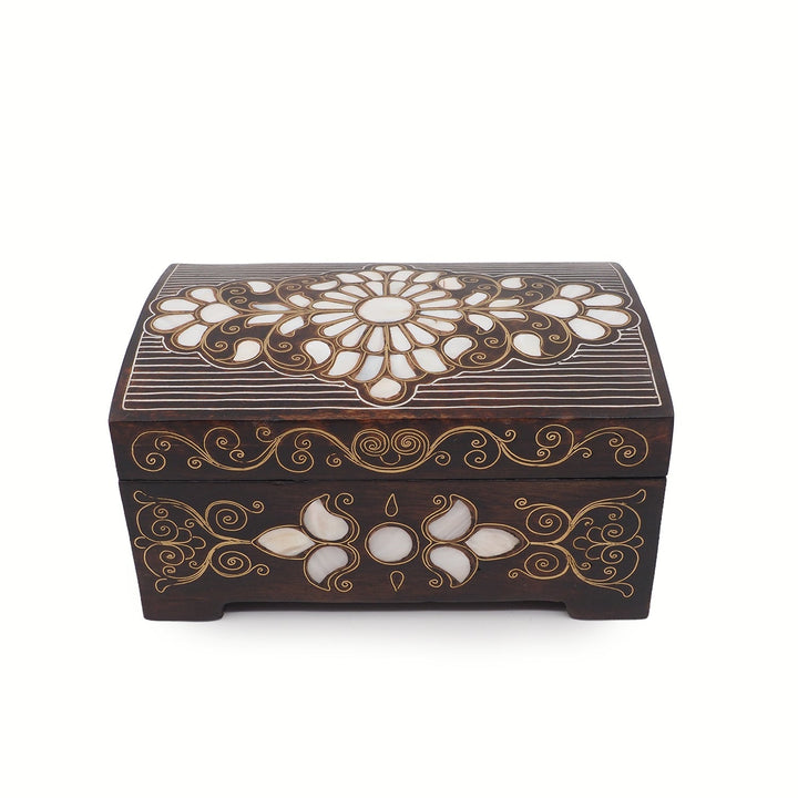 Handcrafted Mother-of-Pearl &amp; Copper Wire Inlaid Wooden Box - WAAH375