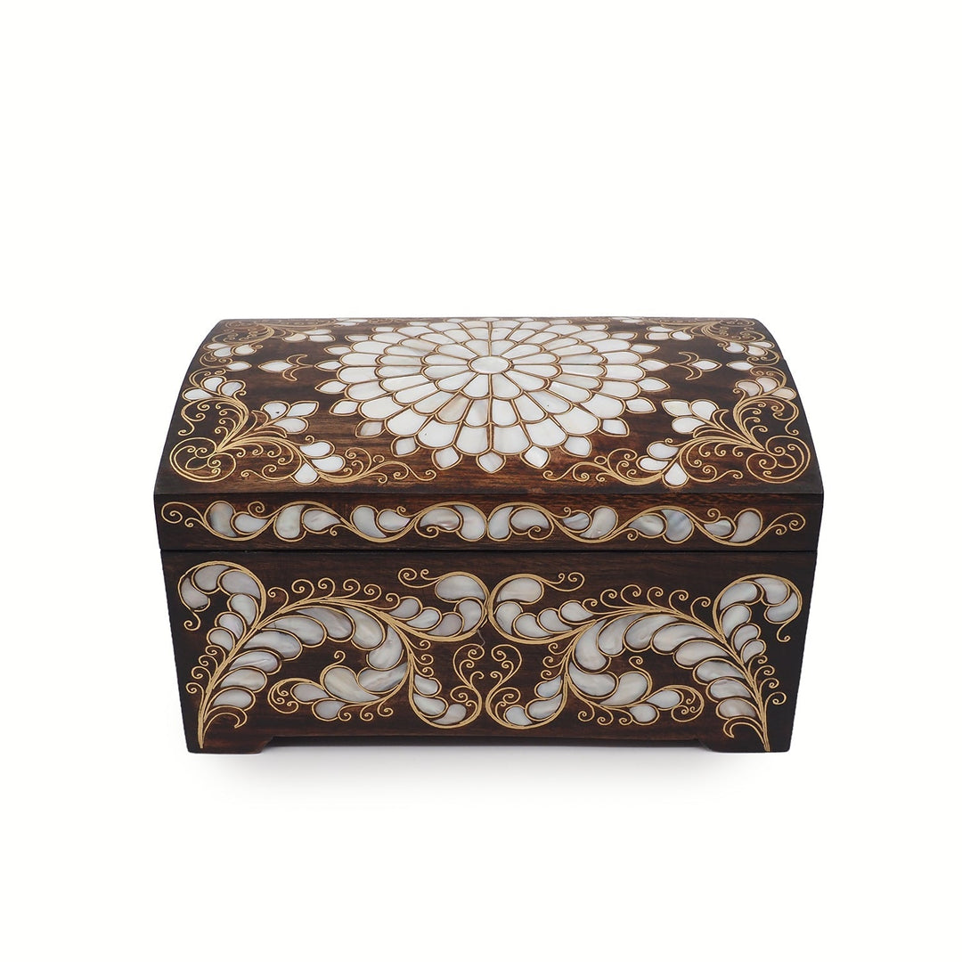 Handcrafted Mother-of-Pearl &amp; Copper Wire Inlaid Wooden Box - WAAH376