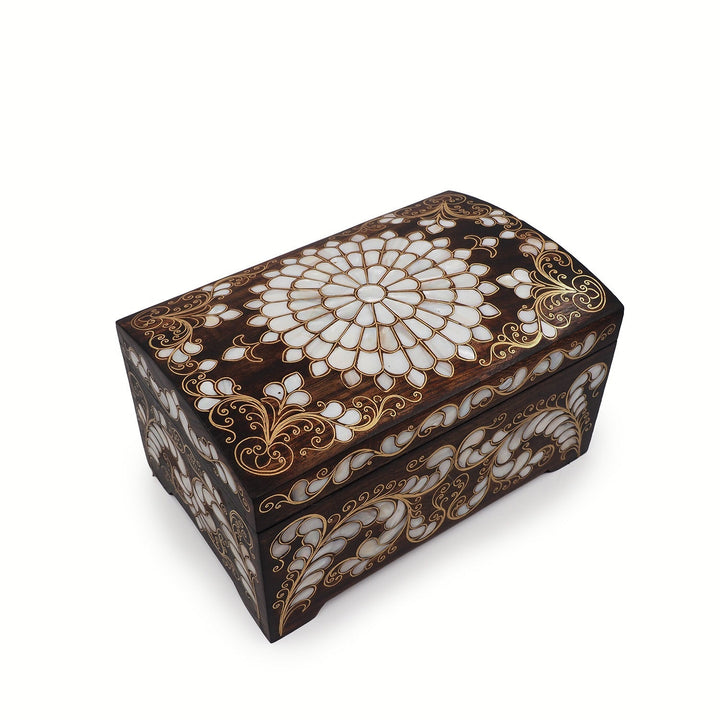 Handcrafted Mother-of-Pearl &amp; Copper Wire Inlaid Wooden Box - WAAH376