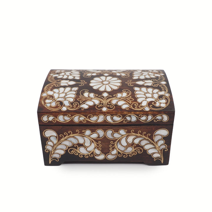 Handcrafted Mother-of-Pearl &amp; Copper Wire Inlaid Wooden Box - WAAH377