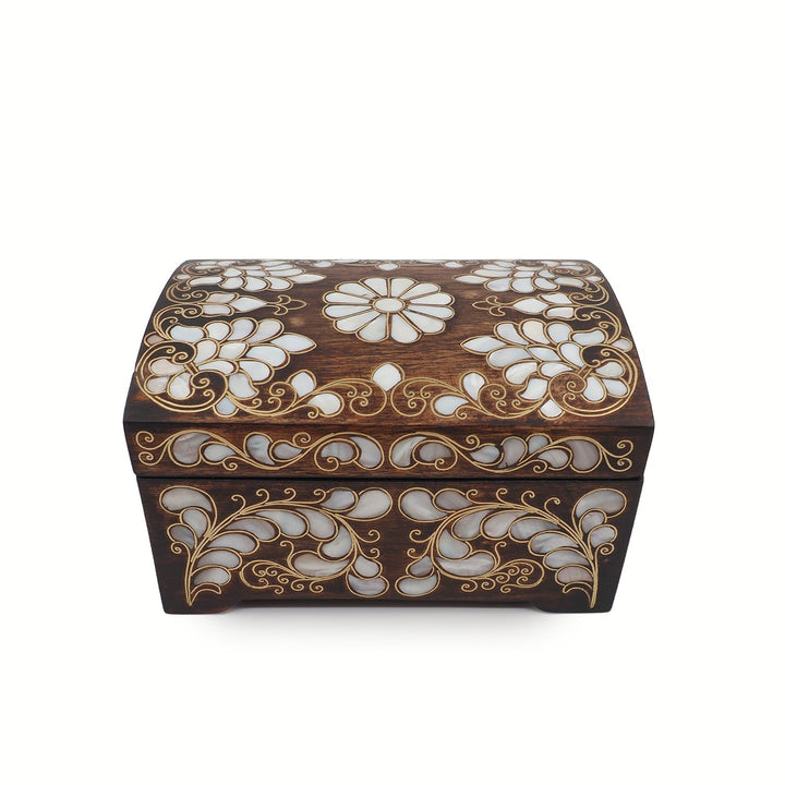 Handcrafted Mother-of-Pearl &amp; Copper Wire Inlaid Wooden Box - WAAH378