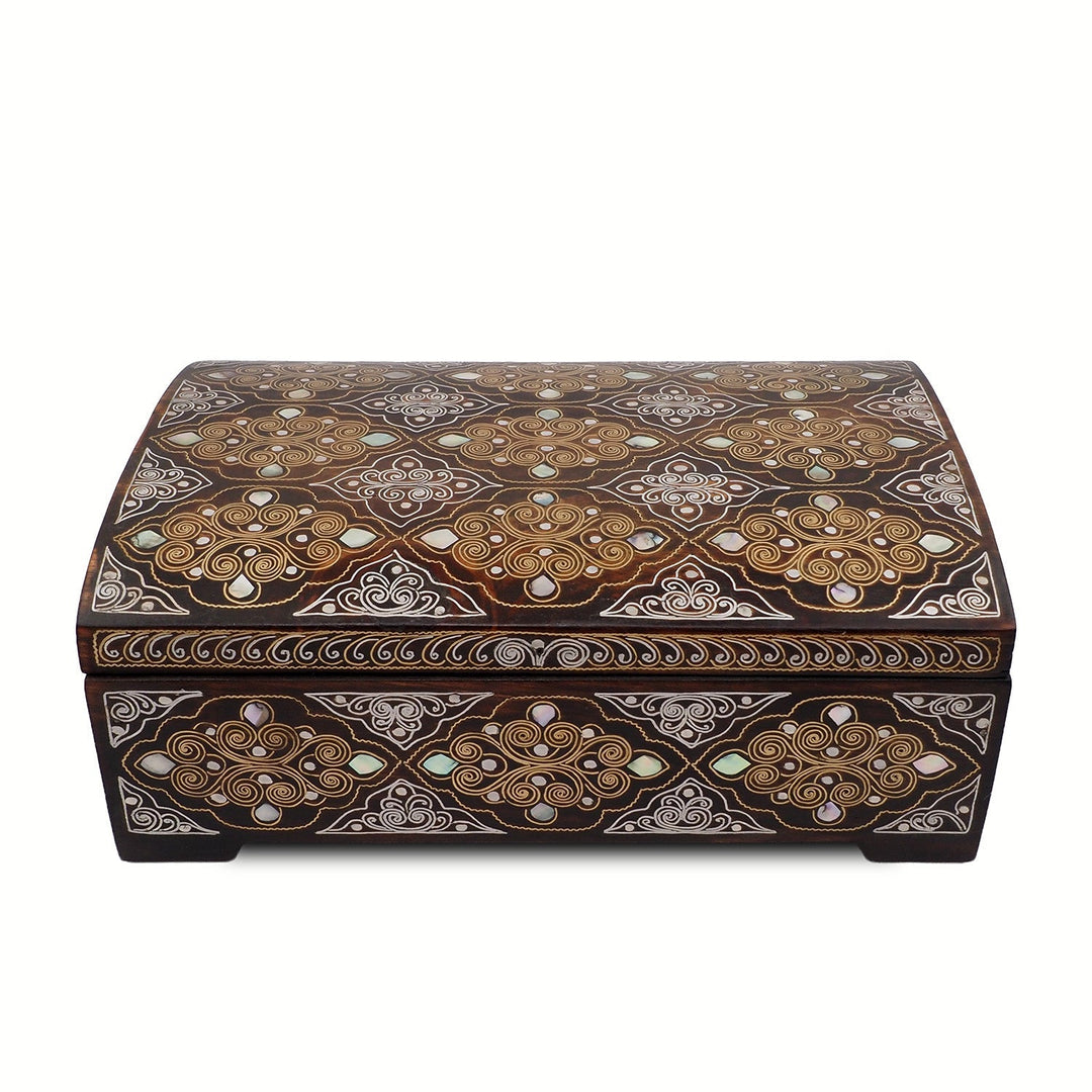 Handcrafted Mother-of-Pearl &amp; Copper Wire Inlaid Wooden Box - WAAH379