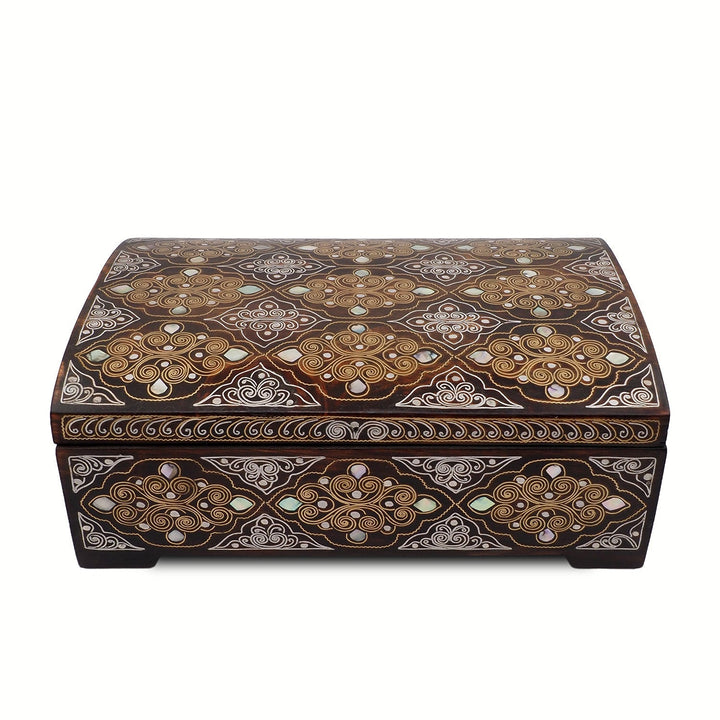 Handcrafted Mother-of-Pearl &amp; Copper Wire Inlaid Wooden Box - WAAH379