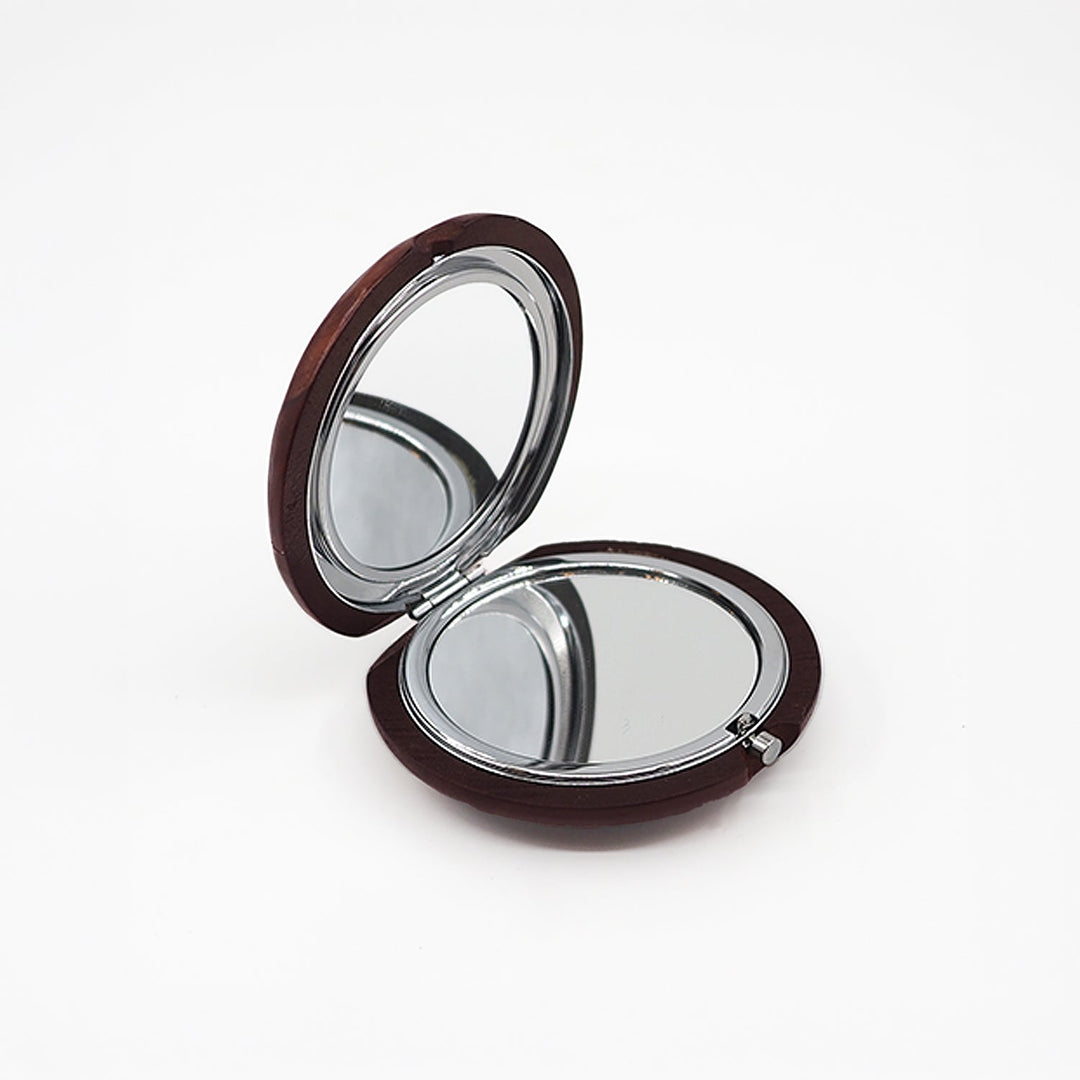 Floral Motif | Handcrafted Mother-of-Pearl &amp; Copper Wire Inlaid Wooden Pocket Mirror – WAAH055 - WAAH382