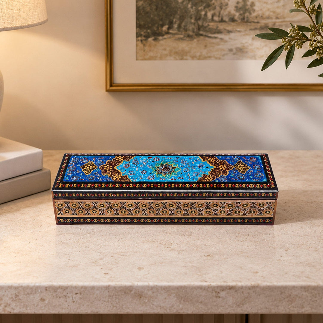 Traditional Motif | Handcrafted Hatem-Inlaid Wooden Box - WAAH389