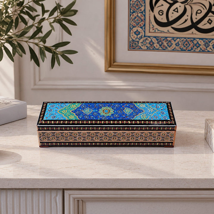Traditional Motif | Handcrafted Hatem-Inlaid Wooden Box - WAAH390