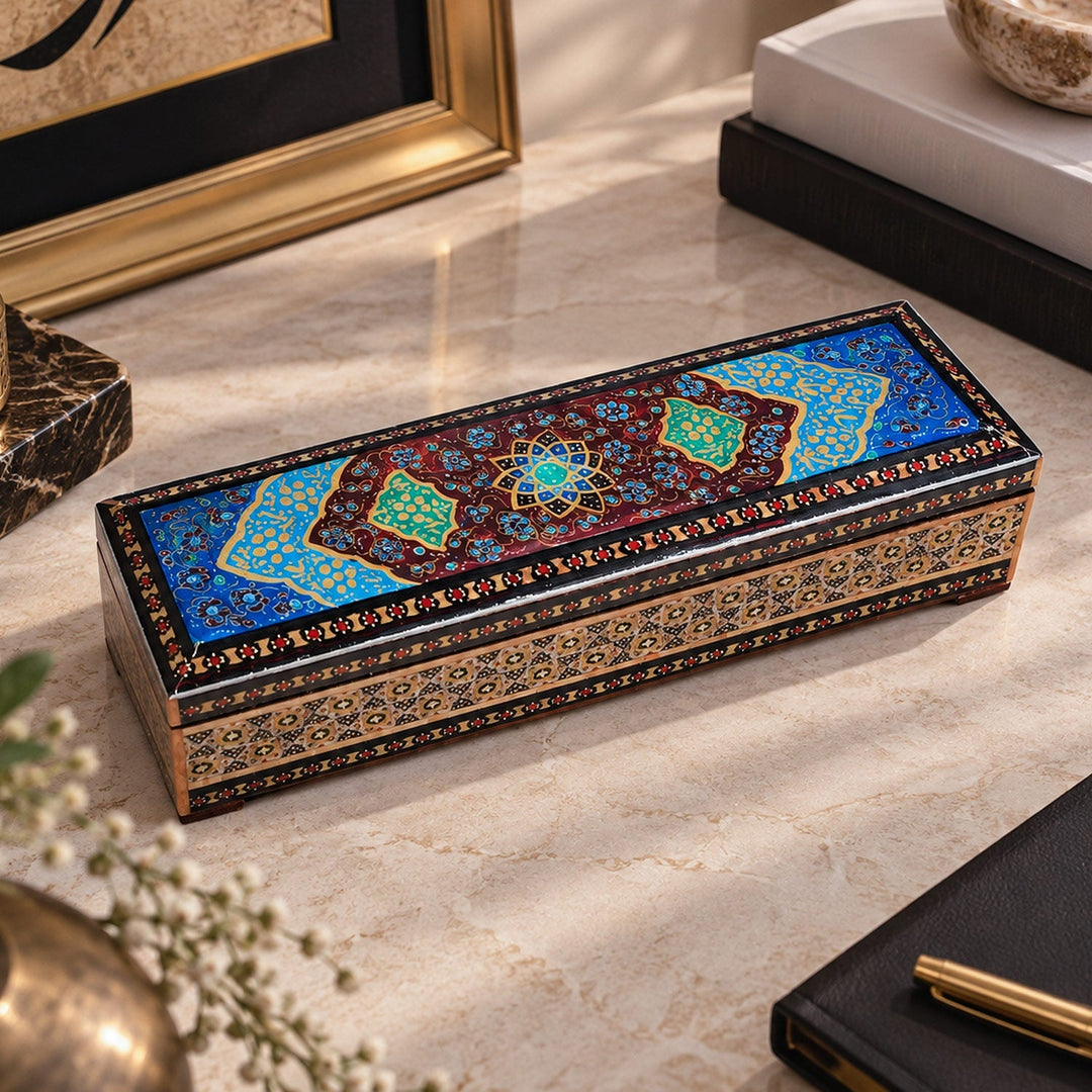 Traditional Motif | Handcrafted Hatem-Inlaid Wooden Box - WAAH391