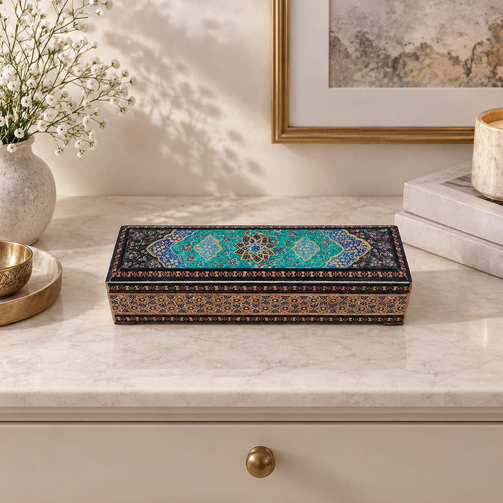 Traditional Motif | Handcrafted Hatem-Inlaid Wooden Box - WAAH394