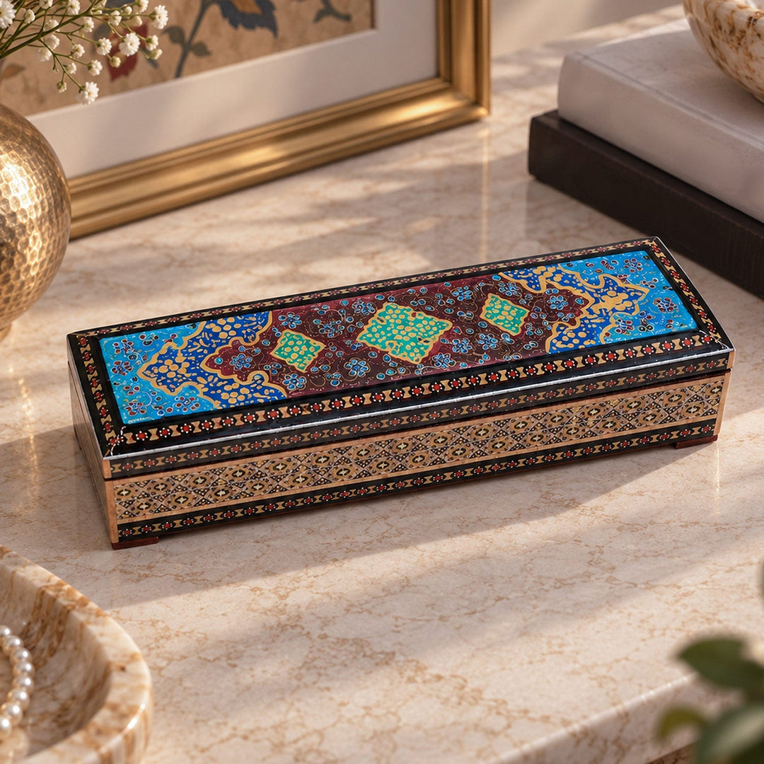Traditional Motif | Handcrafted Hatem-Inlaid Wooden Box - WAAH395