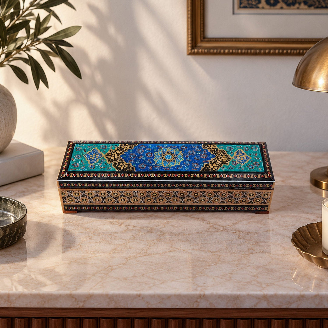 Traditional Motif | Handcrafted Hatem-Inlaid Wooden Box - WAAH404