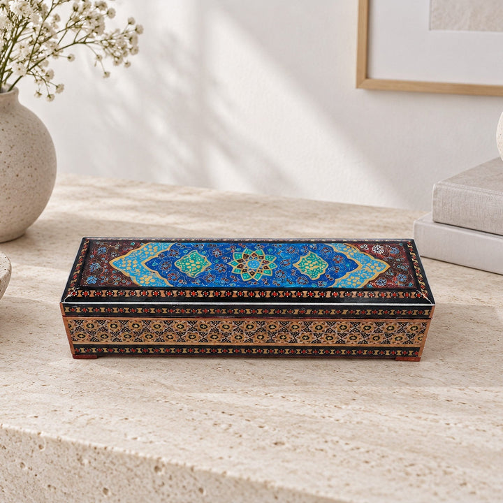 Traditional Motif | Handcrafted Hatem-Inlaid Wooden Box - WAAH405