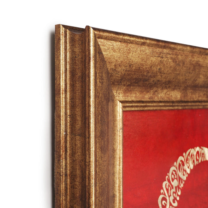 Hand-Painted Turkish Flag Glass Wall Art with Gold Leaf Details and Wooden Frame - WAAH442