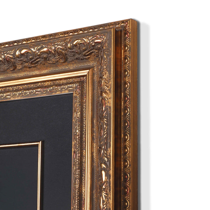 Gold Leaf Glass Wall Art with Allah Calligraphy and Circular Ayat al-Kursi, Wooden Frame - WAAH444
