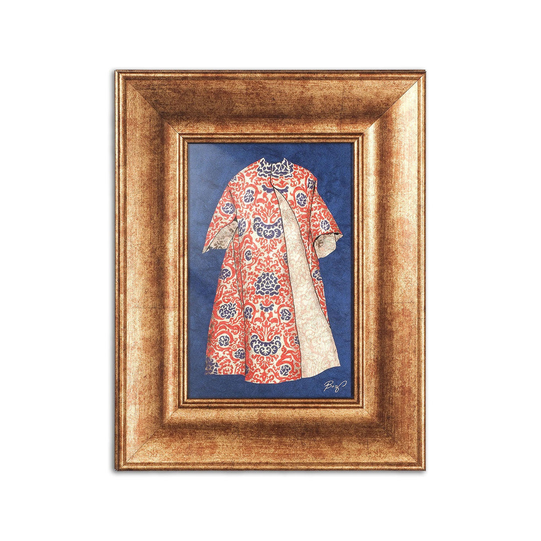 Hand-Painted Kaftan Figure Glass Wall Art with Gold Leaf Wooden Frame - WAAH454