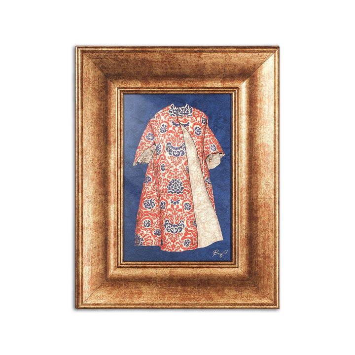 Hand-Painted Kaftan Figure Glass Wall Art with Gold Leaf Wooden Frame - WAAH454