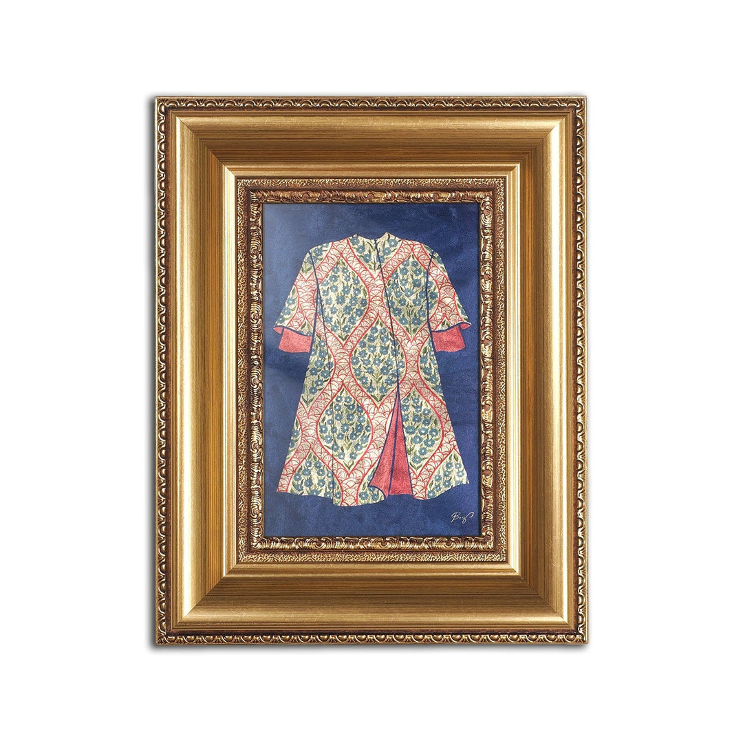 Hand-Painted Ottoman Kaftan Motif Glass Wall Art with Gold Leaf Wooden Frame - WAAH456