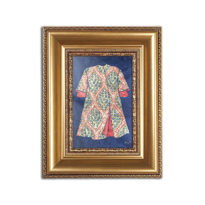 Hand-Painted Ottoman Kaftan Motif Glass Wall Art with Gold Leaf Wooden Frame - WAAH456