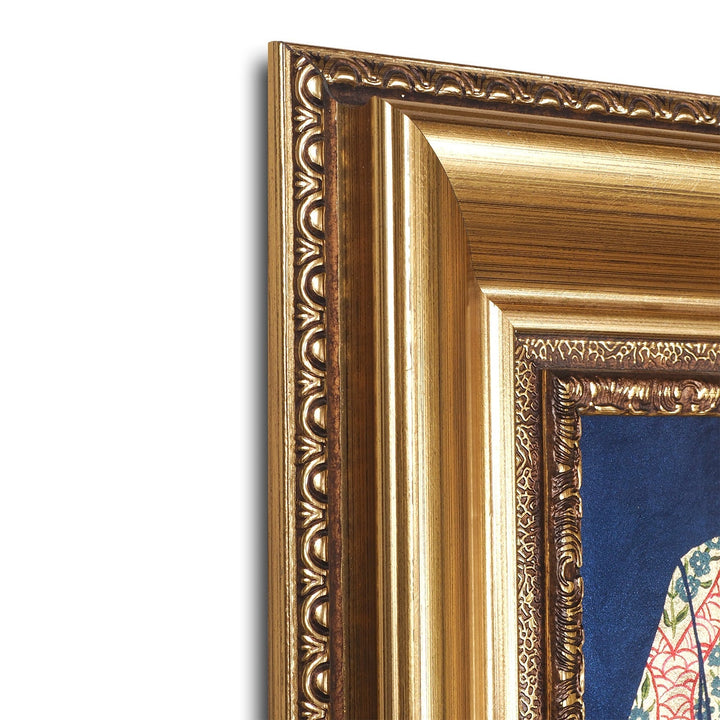 Hand-Painted Ottoman Kaftan Motif Glass Wall Art with Gold Leaf Wooden Frame - WAAH456