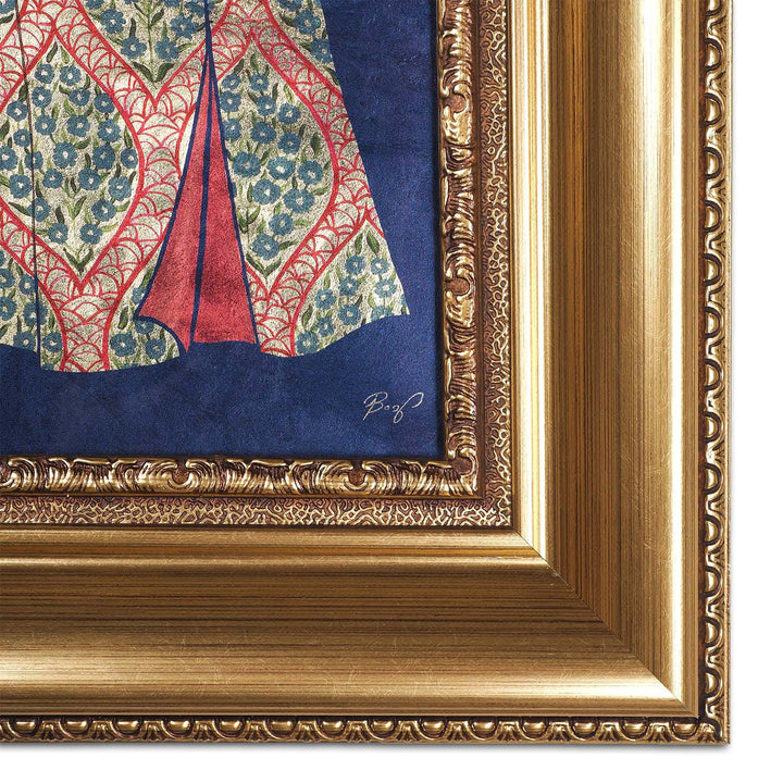 Hand-Painted Ottoman Kaftan Motif Glass Wall Art with Gold Leaf Wooden Frame - WAAH456