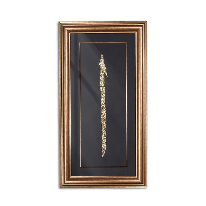Gold Leaf Glass Wall Art Set with Elif, Lam and Mim Calligraphy, Wooden Frames - WAAH462