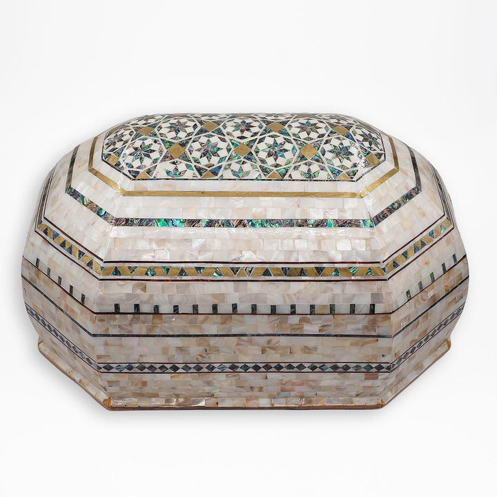 Handcrafted Patterned Wooden Box with Mother-of-Pearl Mosaic and Abalone Inlay - WAAH471