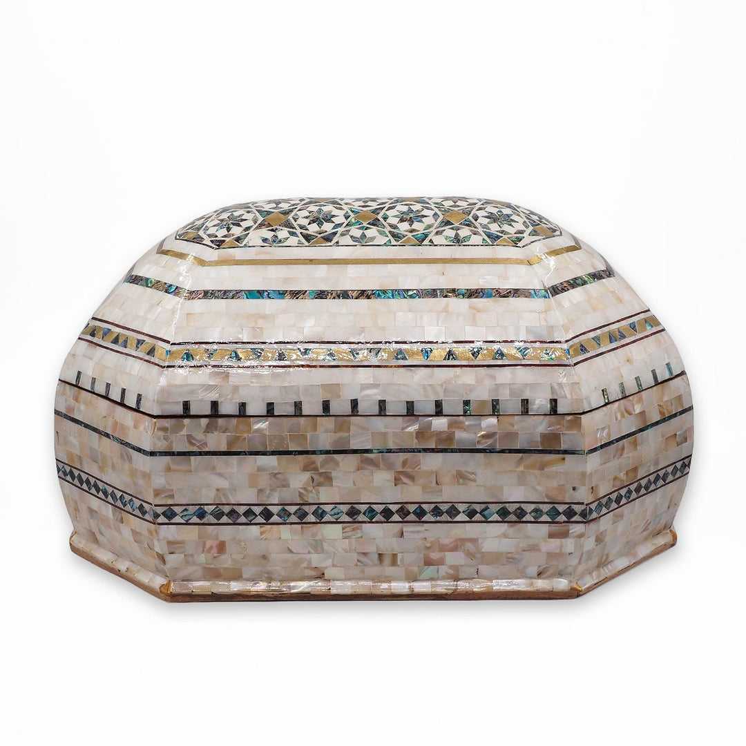 Handcrafted Patterned Wooden Box with Mother-of-Pearl Mosaic and Abalone Inlay - WAAH471