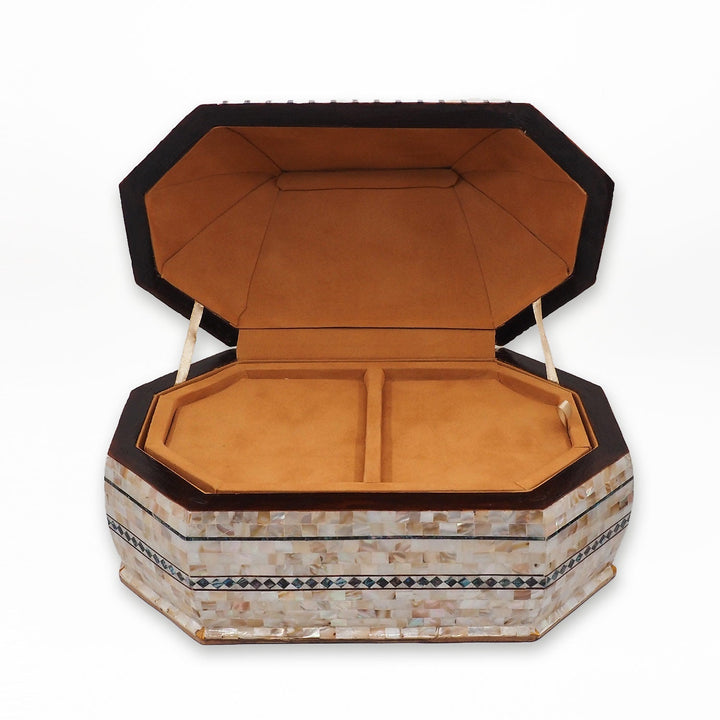 Handcrafted Patterned Wooden Box with Mother-of-Pearl Mosaic and Abalone Inlay - WAAH471