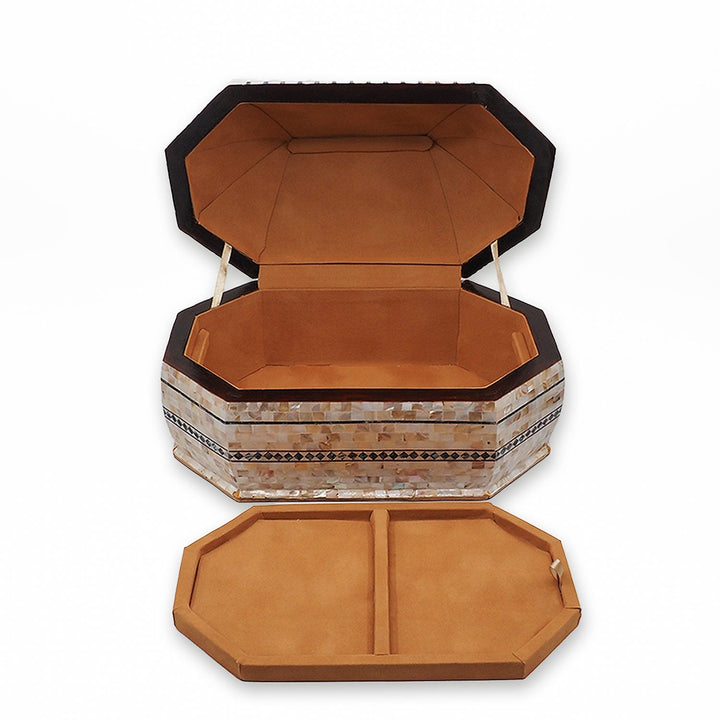 Handcrafted Patterned Wooden Box with Mother-of-Pearl Mosaic and Abalone Inlay - WAAH471