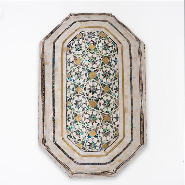 Handcrafted Patterned Wooden Box with Mother-of-Pearl Mosaic and Abalone Inlay - WAAH471