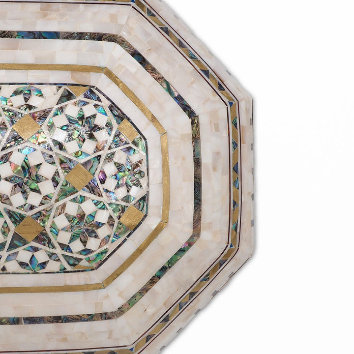 Handcrafted Patterned Wooden Box with Mother-of-Pearl Mosaic and Abalone Inlay - WAAH471