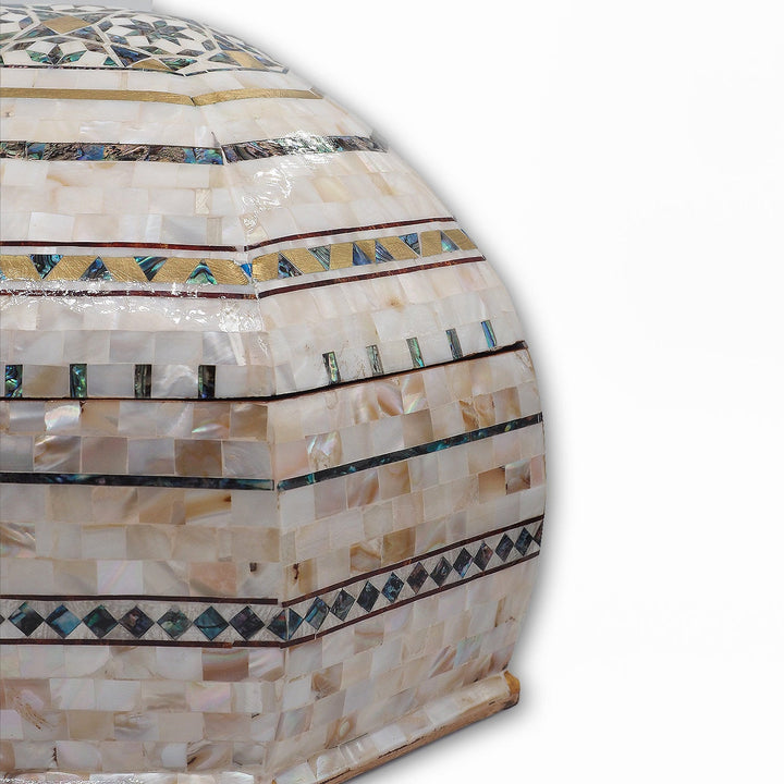 Handcrafted Patterned Wooden Box with Mother-of-Pearl Mosaic and Abalone Inlay - WAAH471