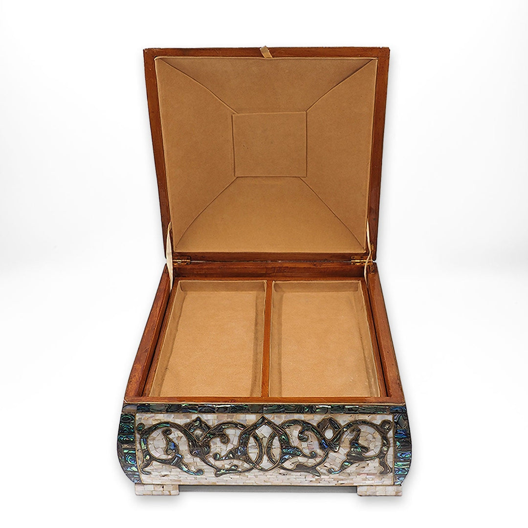 Handcrafted Wooden Box with Abalone Mother-of-Pearl Inlay - WAAH472