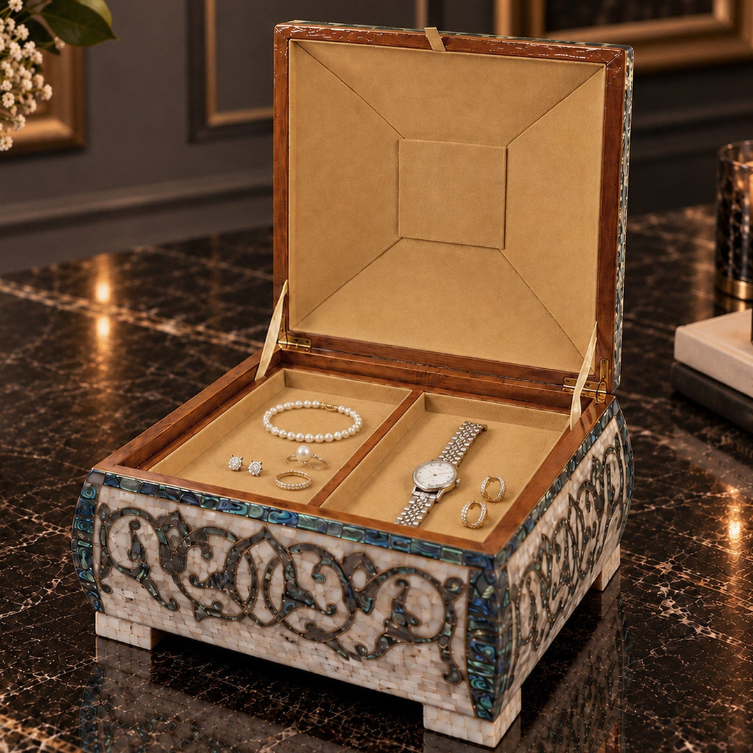 Handcrafted Wooden Box with Abalone Mother-of-Pearl Inlay - WAAH472