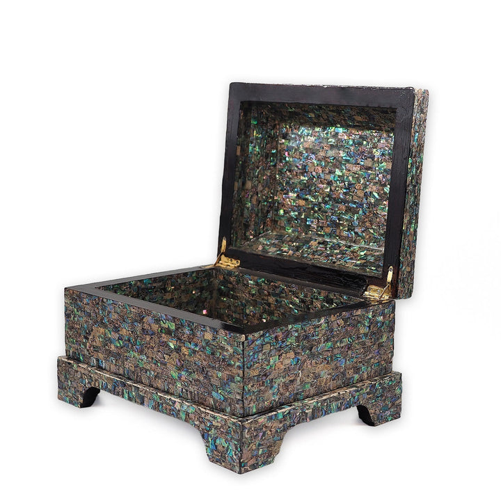 Handcrafted Patterned Wooden Box with Abalone Mother-of-Pearl Inlay - WAAH473