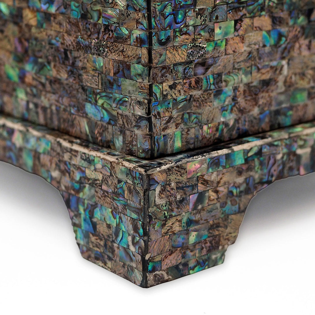 Handcrafted Patterned Wooden Box with Abalone Mother-of-Pearl Inlay - WAAH473