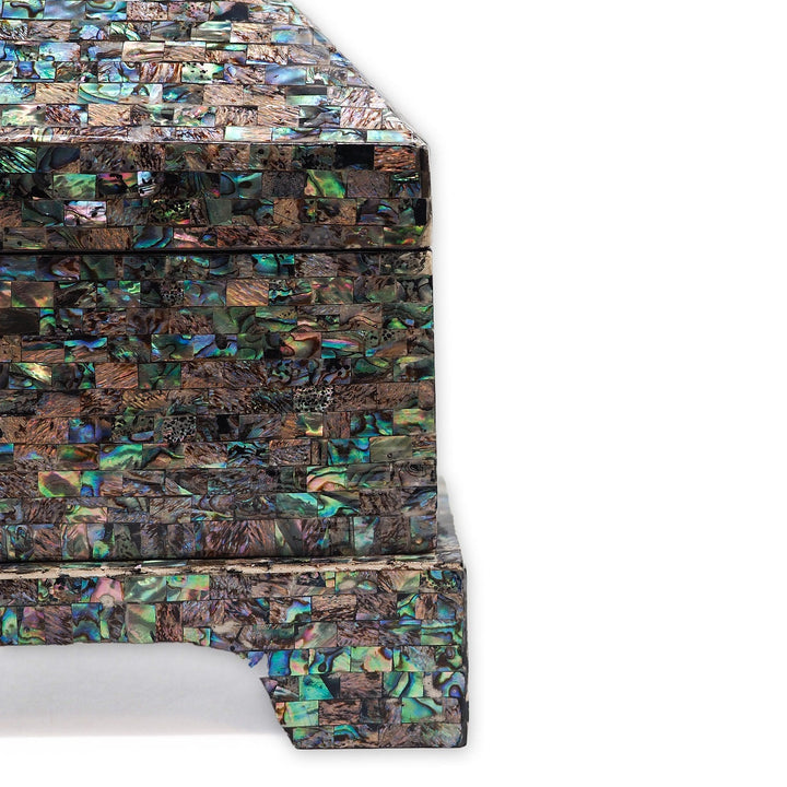 Handcrafted Patterned Wooden Box with Abalone Mother-of-Pearl Inlay - WAAH473