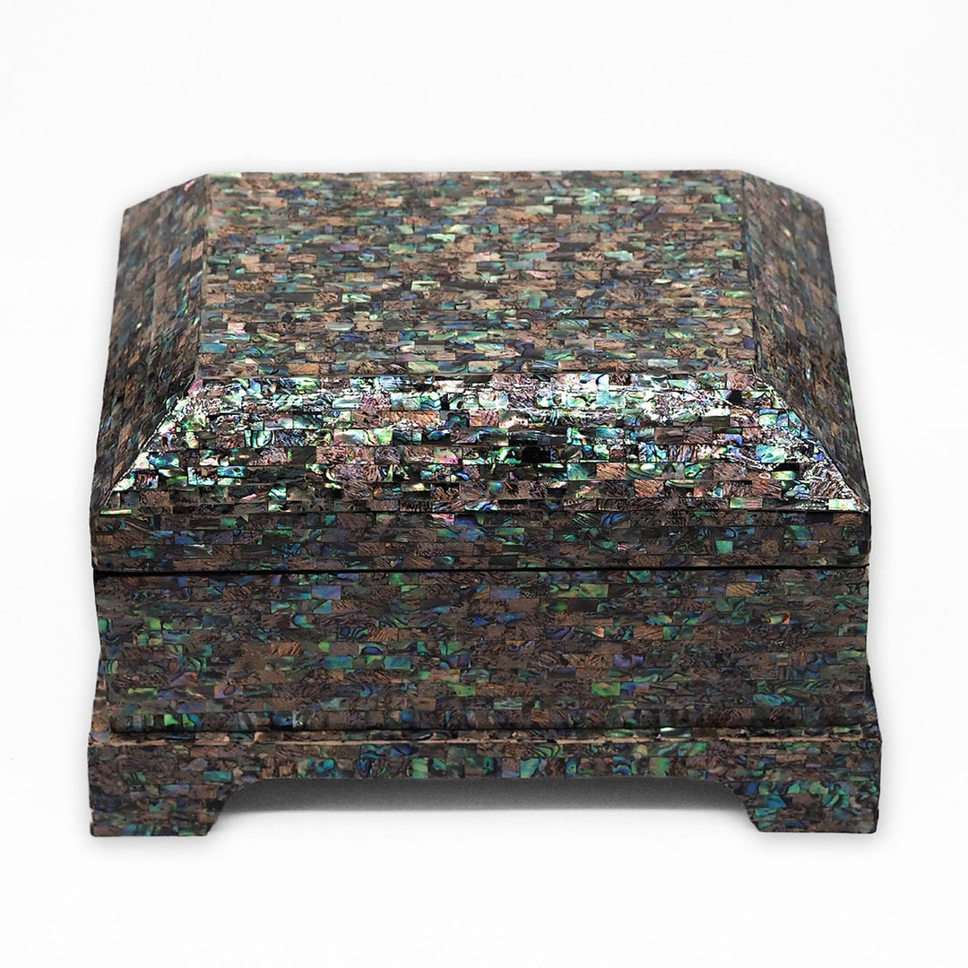Handcrafted Patterned Wooden Box with Abalone Mother-of-Pearl Inlay - WAAH473